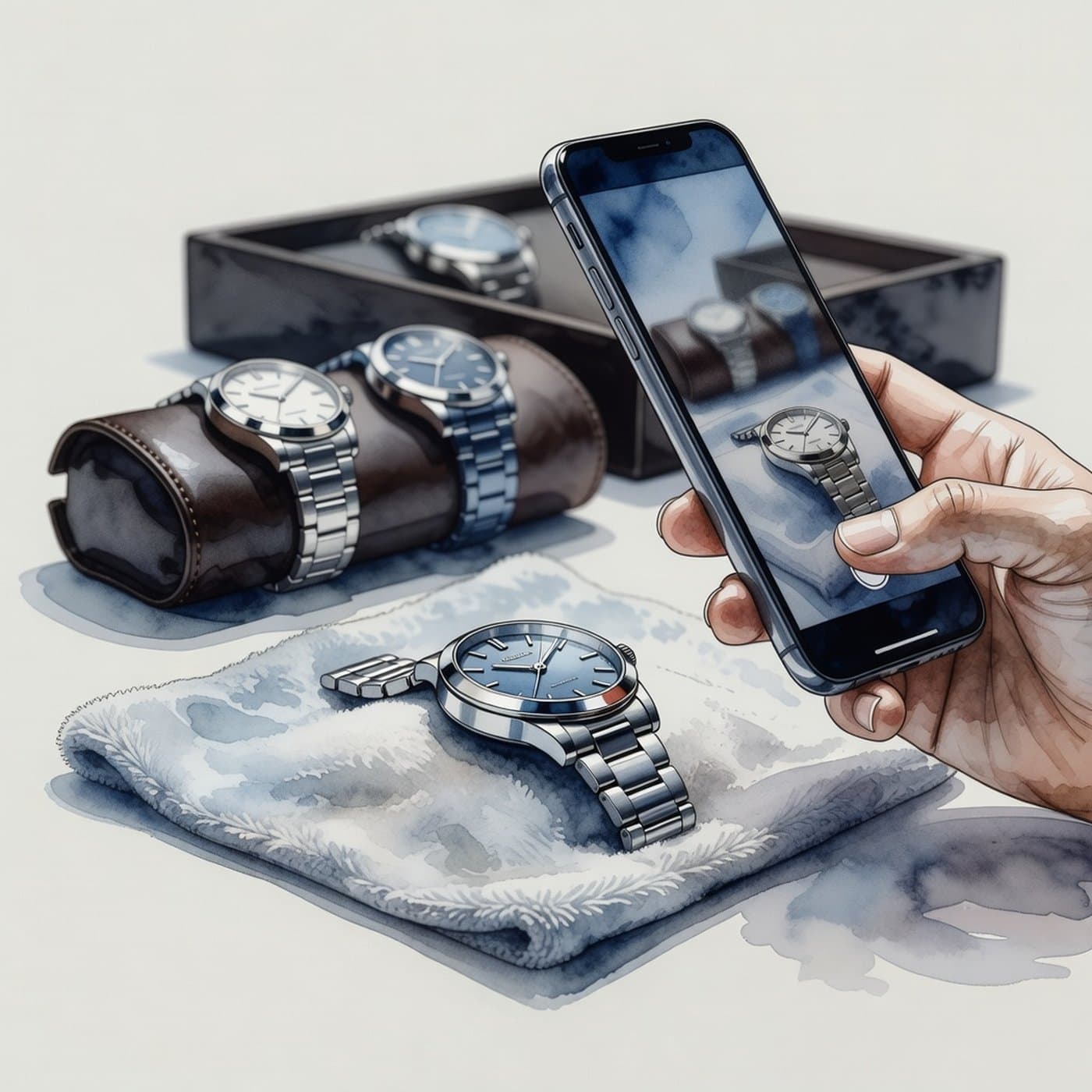 Close-up illustration of a luxury chronograph wristwatch