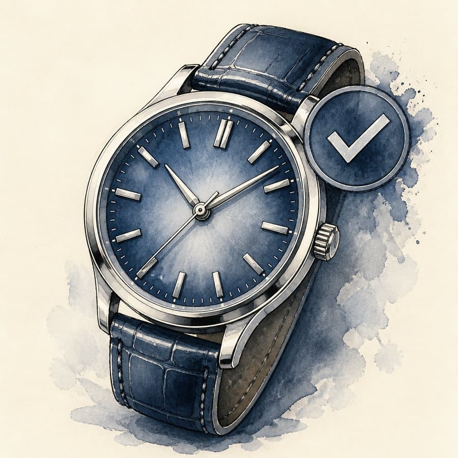 Illustration of a wristwatch with a protection checkmark badge
